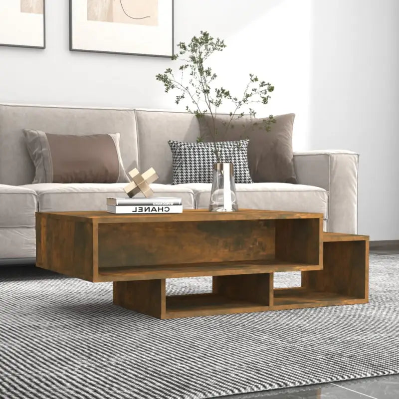 Salontafel van bewerkt hout met opbergruimte voor woonkamer en kantoor - Gerookt eiken / 1 - Salontafels
