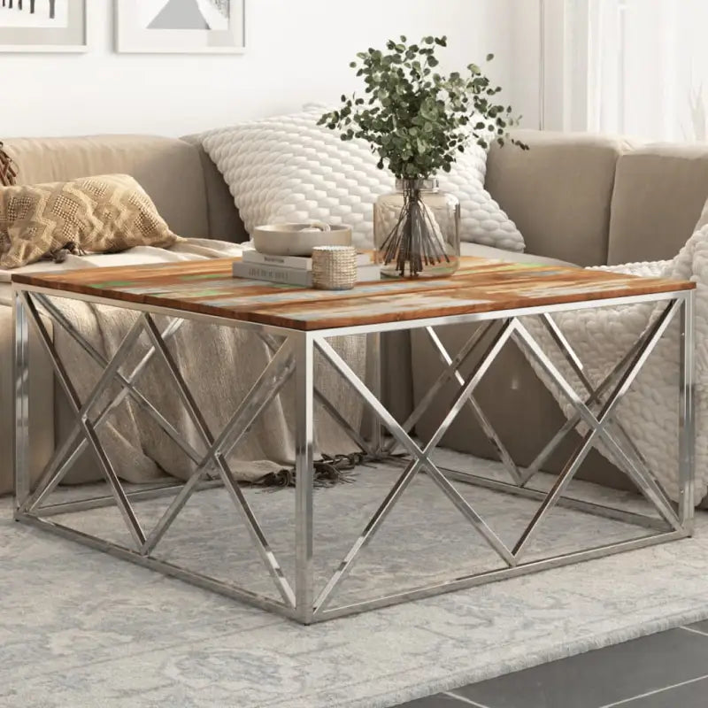 Salontafel van gerecycled hout en roestvrij staal voor in je woonkamer - Salontafels