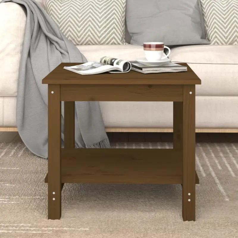 Salontafel van massief grenenhout met open schap voor een rustieke uitstraling - Honingbruin / 50 x 50 x 45 cm / 1