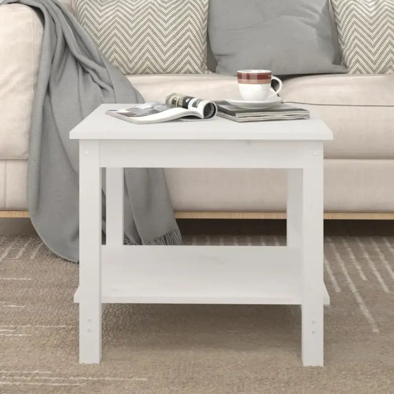 Salontafel van massief grenenhout met open schap voor een rustieke uitstraling - Wit / 50 x 50 x 45 cm / 1 - Salontafels