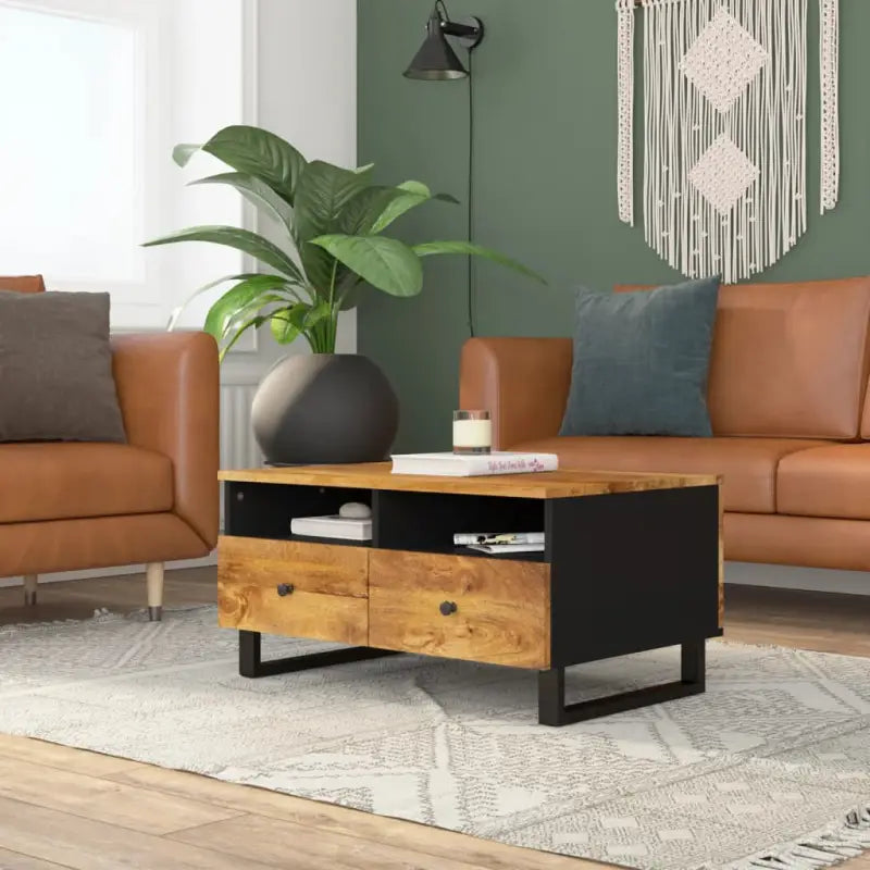 Salontafel van massief mangohout met bewerkt hout effect - Salontafels