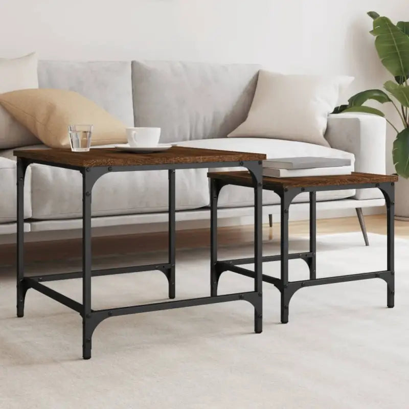 Salontafels met bewerkt hout en metalen frame voor kleine ruimtes - bruin eikenkleur / 2 - Salontafels