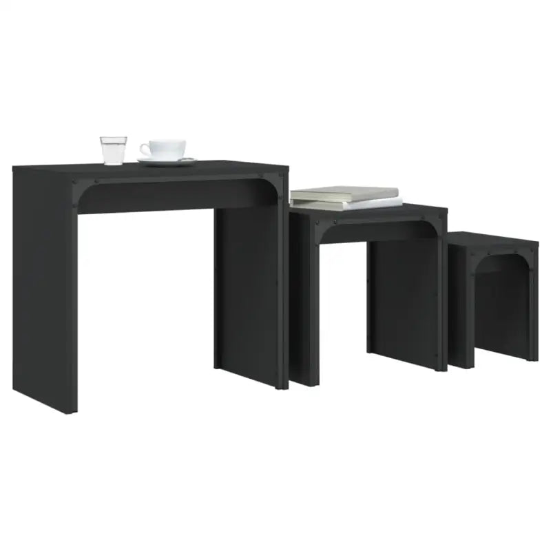 Salontafelset met bewerkt hout en metalen frame voor kleine ruimtes - Salontafels