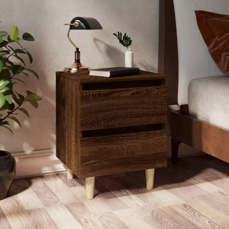 Scandinavisch nachtkastje met grenenhouten poten voor een chique interieur - bruin eikenkleur / 1 - Nachtkastjes