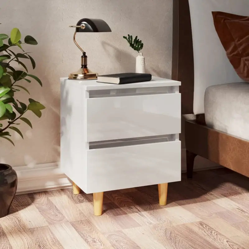 Scandinavisch nachtkastje met grenenhouten poten voor een chique interieur - Hoogglans wit / 1 - Nachtkastjes
