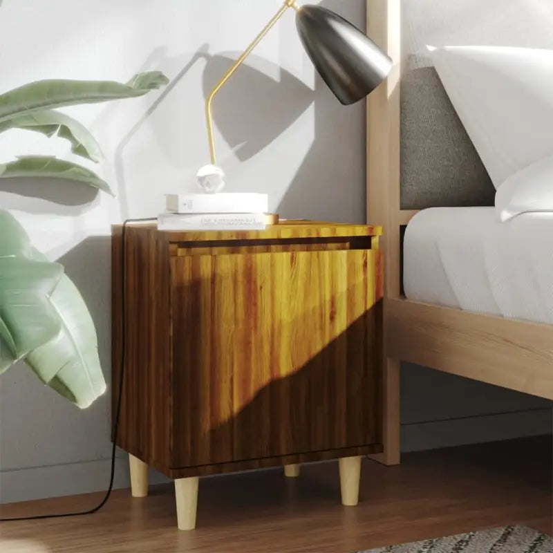 Scandinavisch nachtkastje met houten poten en omkeerbare opening - bruin eikenkleur / 1 - Nachtkastjes