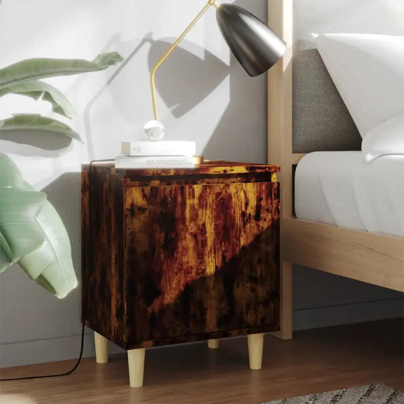 Scandinavisch nachtkastje met houten poten en omkeerbare opening - Gerookt eiken / 2 - Nachtkastjes