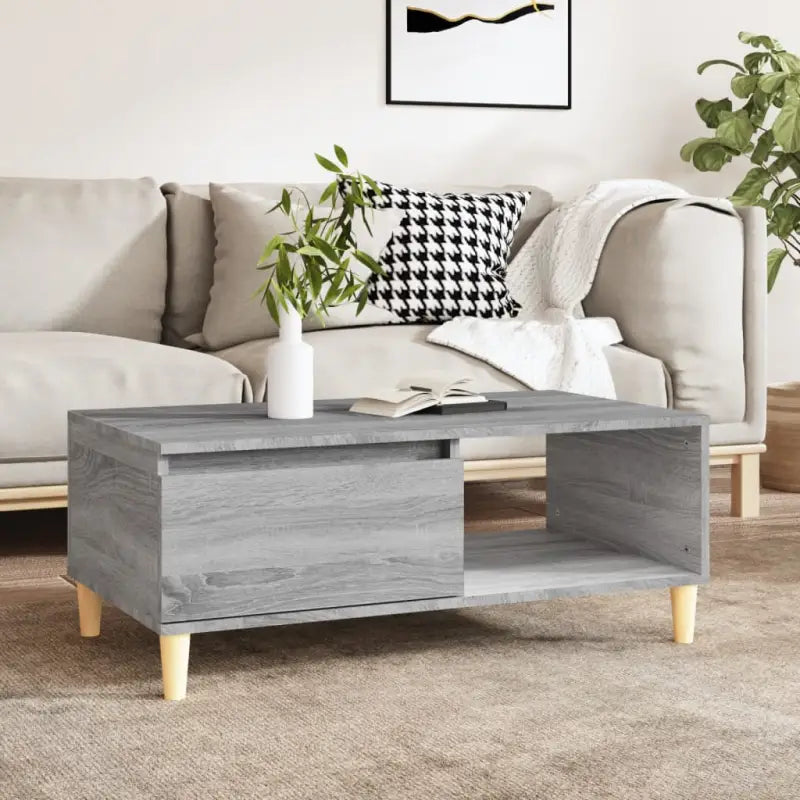 Scandinavische salontafel met bewerkt hout en houten poten - Grijs sonoma / 1 - Salontafels