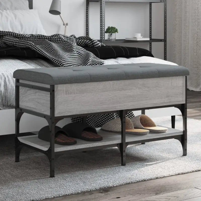 Schoenenbank met opbergruimte in Grijs Sonoma en bewerkt hout - Grijs sonoma / 82 x 42 x 45 cm - Opberg- & halbankjes