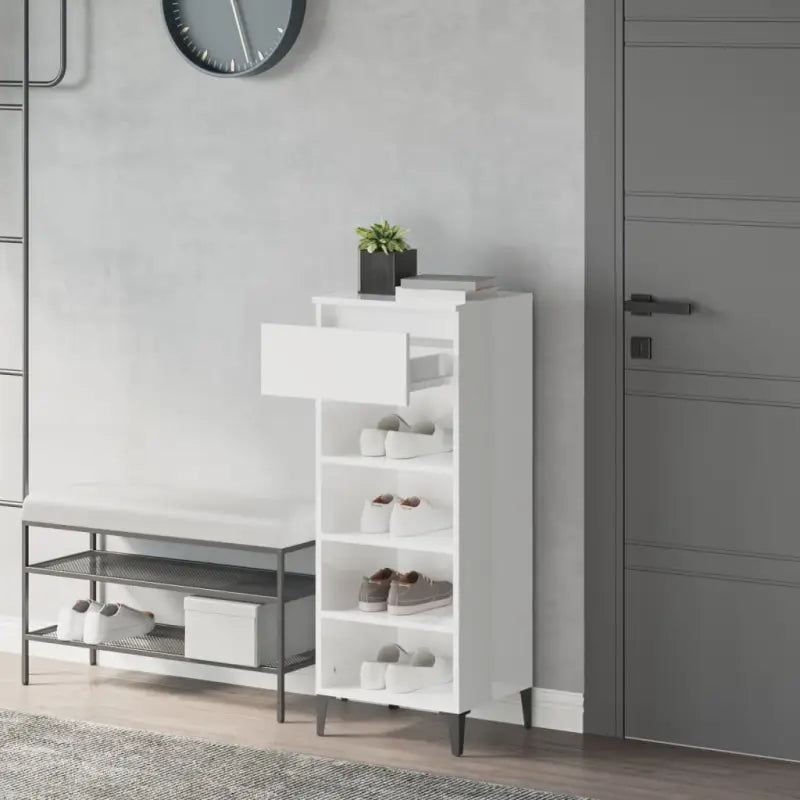 Schoenenrek in hoogglans wit van bewerkt hout voor schoenen geordend - Hoogglans wit / 1 - Schoenenrekken