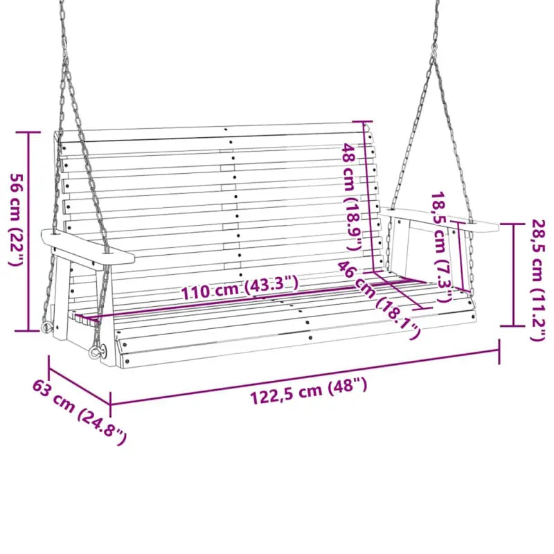 Schommelbank van massief vurenhout met metalen kettingen voor goede ventilatie - Schommelbanken