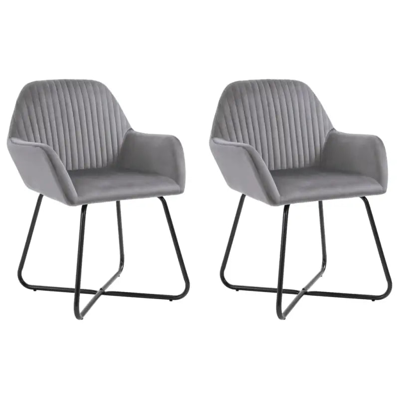 Set van 2 eetkamerstoelen met gepoedercoat stalen poten en fluweel - Grijs / 2 - Eetkamerstoelen