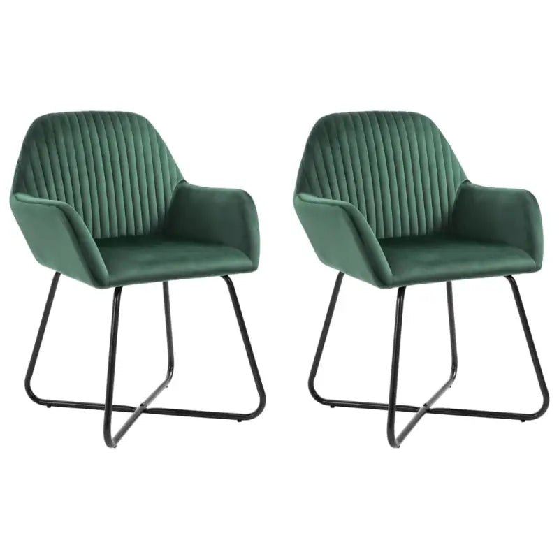 Set van 2 eetkamerstoelen met gepoedercoat stalen poten en fluweel - Groen / 2 - Eetkamerstoelen