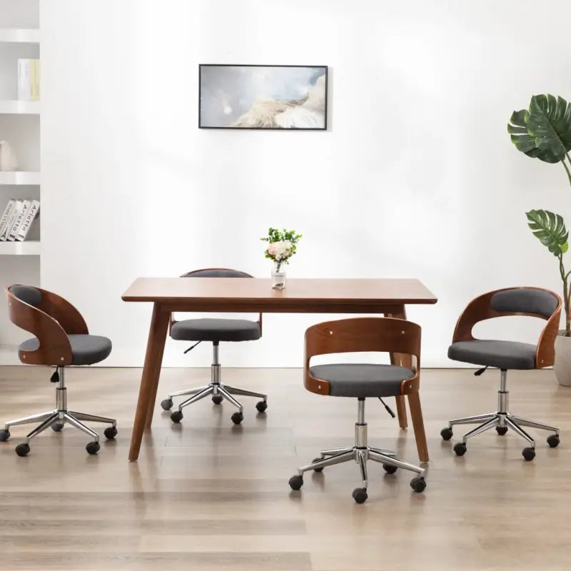 Set van 2 eetkamerstoelen met kunststof wieltjes en kunstleer bekleding - Grijs / 4 - Eetkamerstoelen