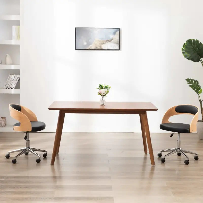 Set van 2 eetkamerstoelen met kunststof wieltjes en kunstleer bekleding - Zwart en lichtbruin / 1 - Eetkamerstoelen