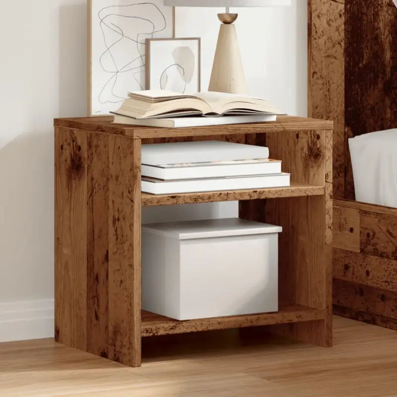 Set van 2 nachtkastjes van bewerkt hout met open vak en levering bevat - Oud hout / 1 - Nachtkastjes