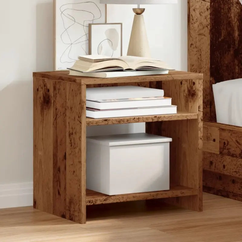 Set van 2 nachtkastjes van bewerkt hout met open vak en levering bevat - Oud hout / 2 - Nachtkastjes