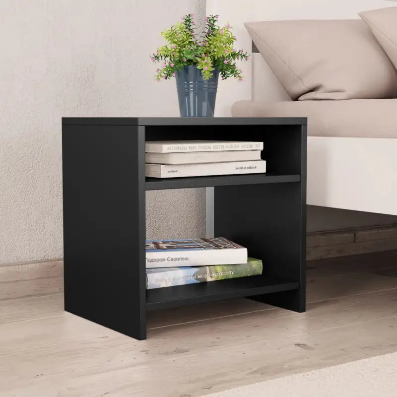 Set van 2 nachtkastjes van bewerkt hout met open vak en levering bevat - Zwart / 1 - Nachtkastjes