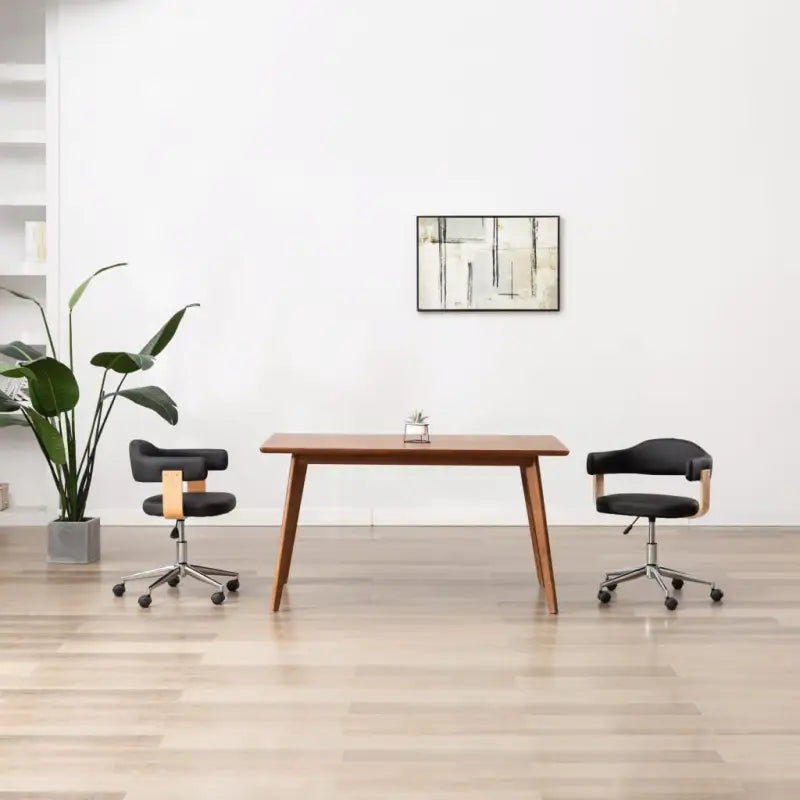 Set van 6 hoogte verstelbare draaibare eetkamerstoelen - Zwart en lichtbruin / 2 - Eetkamerstoelen
