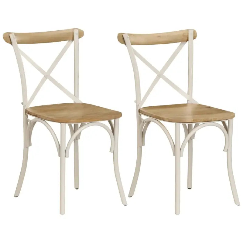 Set van twee antieke eetkamerstoelen van massief gerecycled hout - 2 / massief mangohout (wit frame) - Eetkamerstoelen