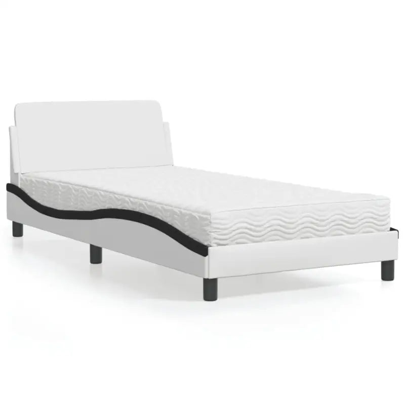Slaap lekker met wit materiaal bed met multiplex lattenbodem en 22d PU-schuim - Wit en zwart / 100 x 200 cm - Bedden &