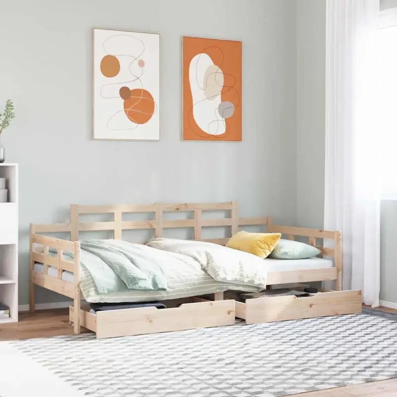 Slaapbank met lades van massief grenenhout met rustieke charme - Bedden & bedframes