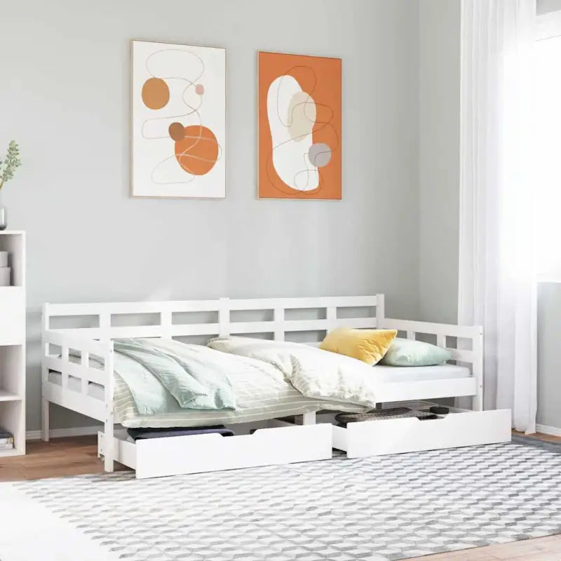 Slaapbank met massief grenenhout en rustieke charme - Wit / 90 x 200 cm - Bedden & bedframes
