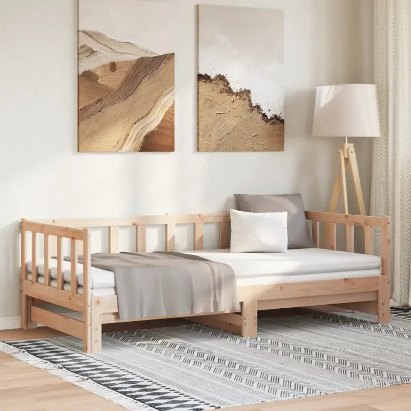 Slaapbank met onderschuifbed van massief grenenhout met handige totale afmetingen - Bedden & bedframes