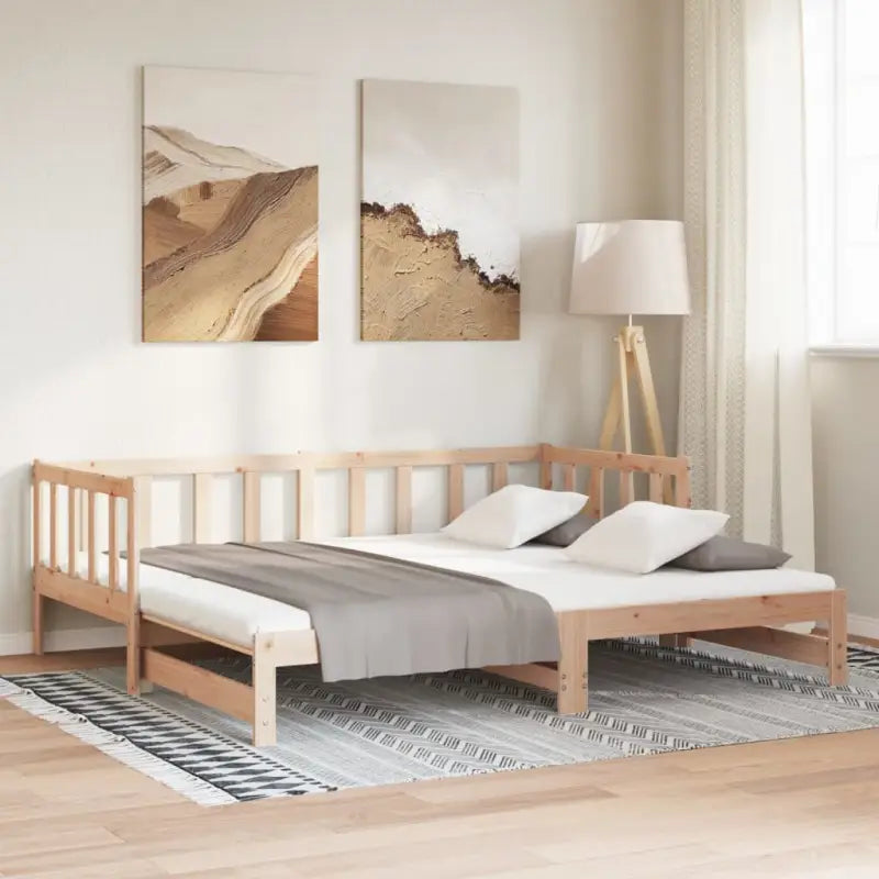 Slaapbank met onderschuifbed van massief grenenhout met handige totale afmetingen - Bedden & bedframes