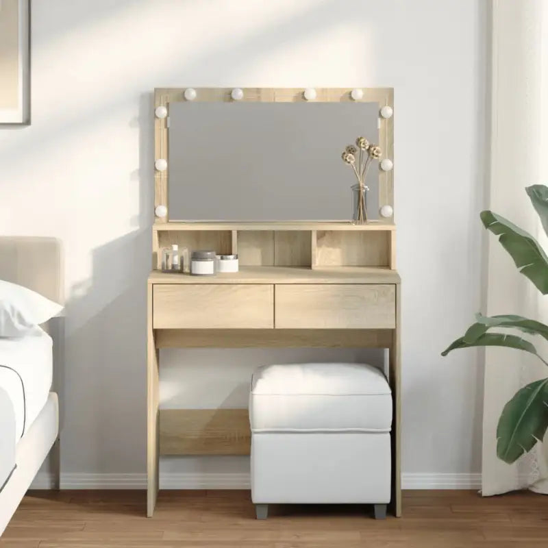 Slaapkamerkaptafel van bewerkt hout met binnen handbereik accessoires - Sonoma eiken / 1 - Slaapkamerkaptafels