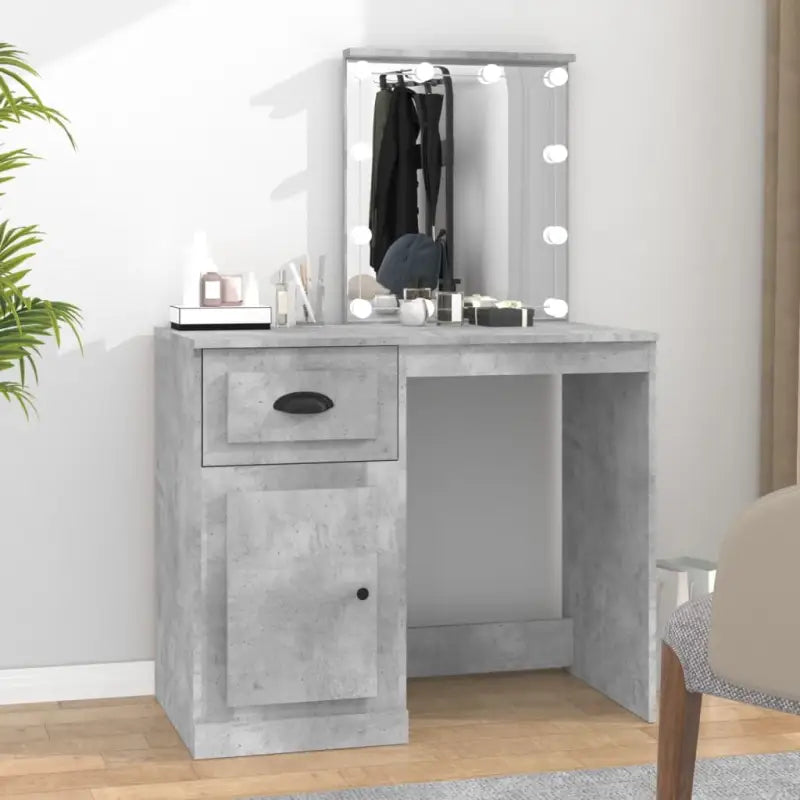 Slaapkamerkaptafel van bewerkt hout met moderne asymmetrische vorm - Betongrijs / 1 / met LED - Slaapkamerkaptafels