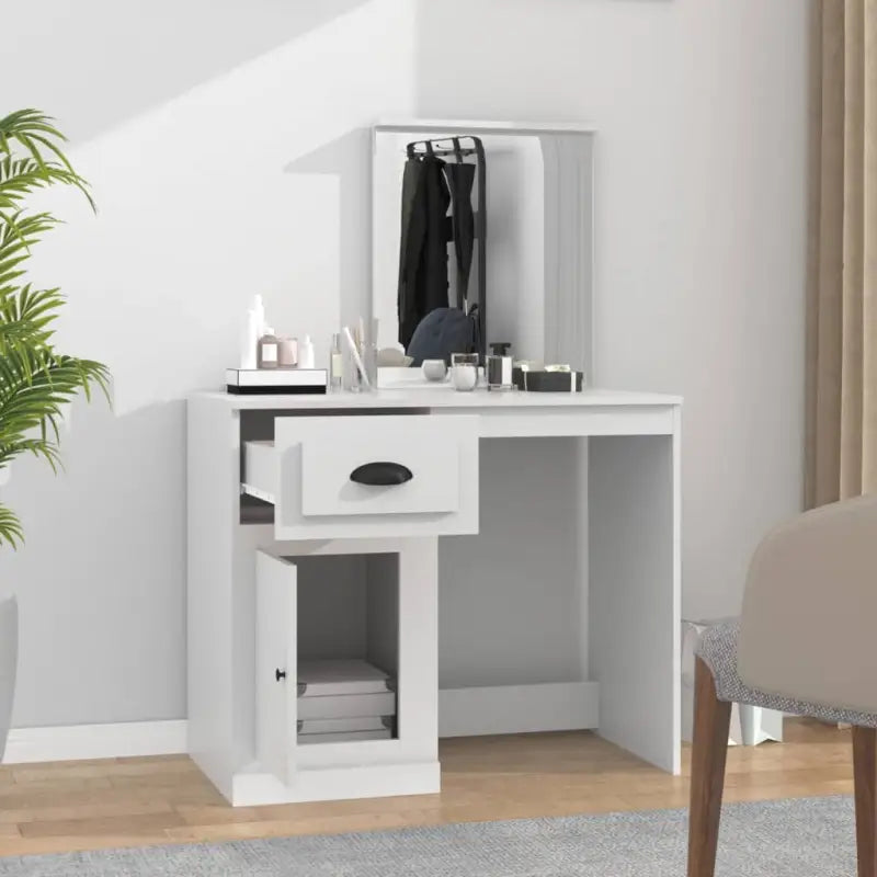 Slaapkamerkaptafel van bewerkt hout met moderne asymmetrische vorm - Slaapkamerkaptafels