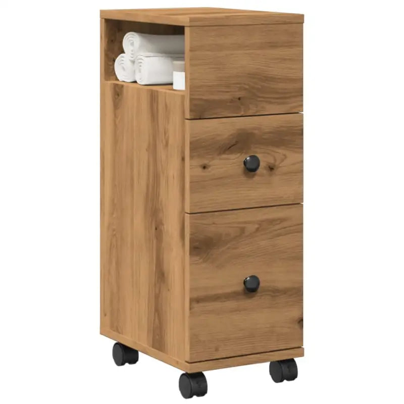 Smalle badkamerkast van bewerkt hout voor een decoratieve en praktische ruimte - artisian oak / 1 - Opbergkasten &