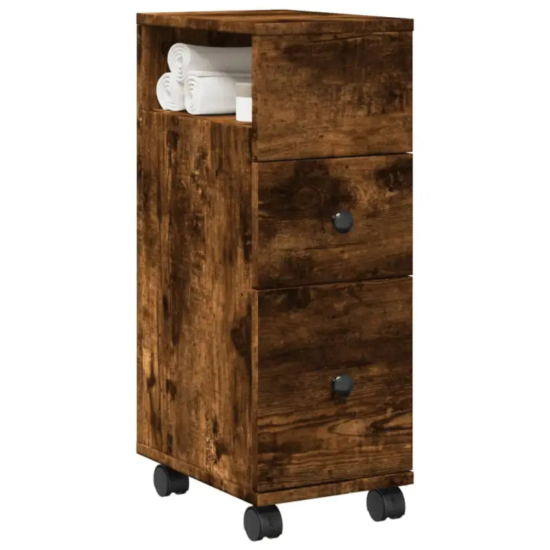 Smalle badkamerkast van bewerkt hout voor een decoratieve en praktische ruimte - Gerookt eiken / 1 - Opbergkasten &