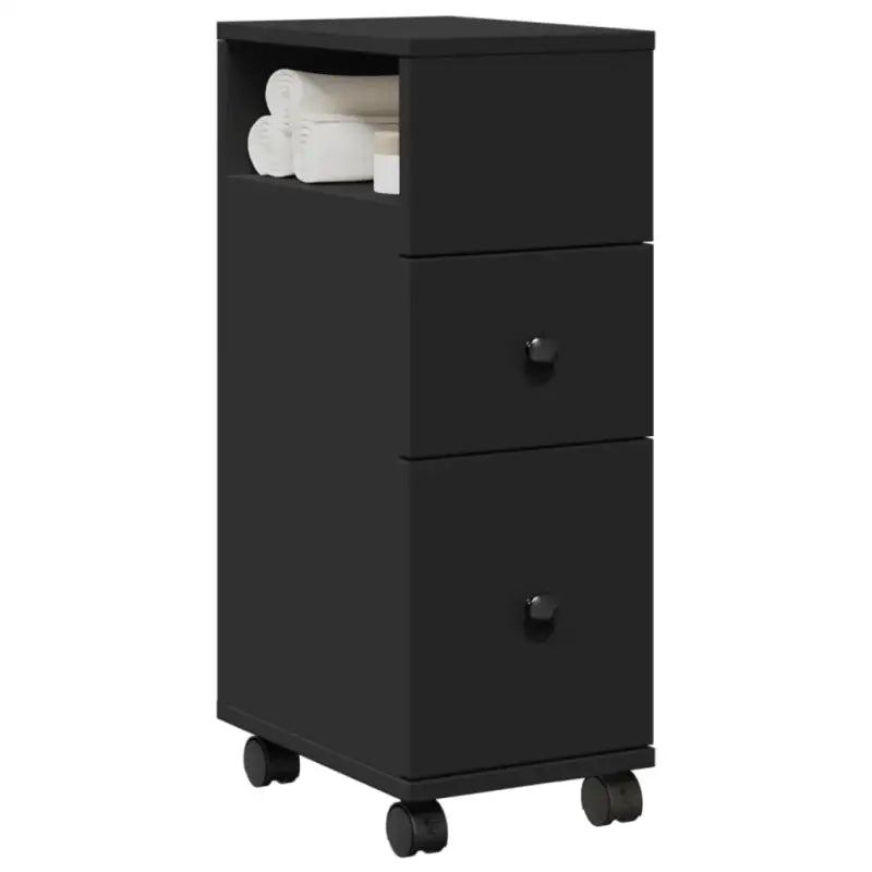 Smalle badkamerkast van bewerkt hout voor een decoratieve en praktische ruimte - Zwart / 1 - Opbergkasten & lockerkasten