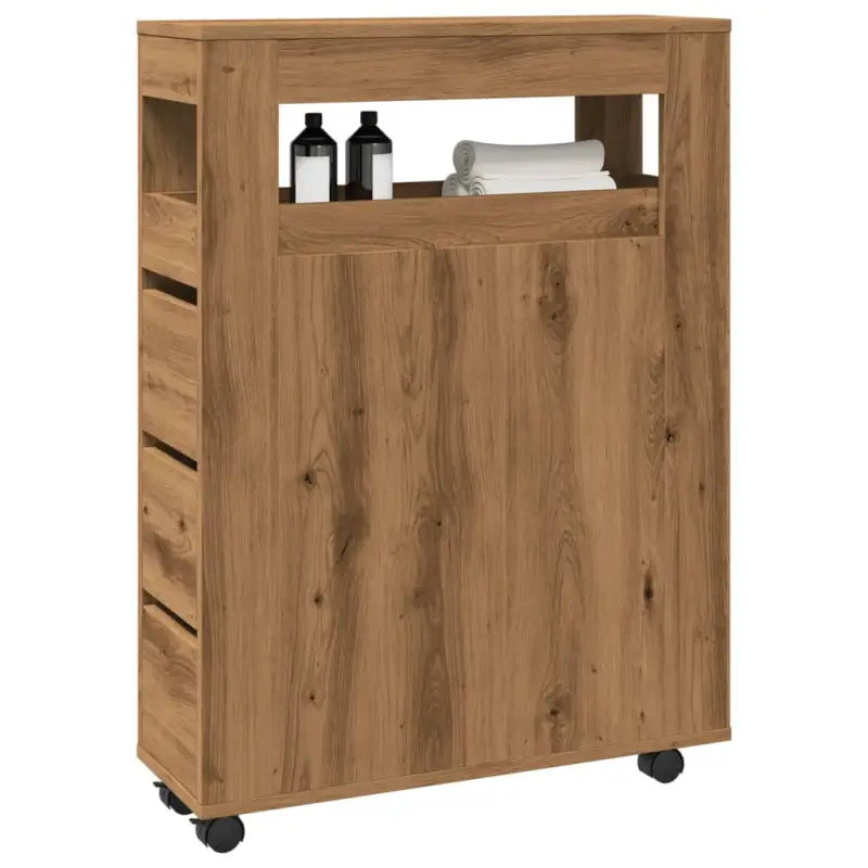 Smalle badkamerkast van bewerkt hout voor een praktische en stijlvolle inrichting - artisian oak / 1 - Opbergkasten &