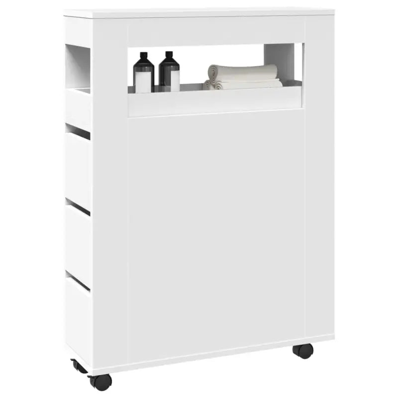 Smalle badkamerkast van bewerkt hout voor een praktische en stijlvolle inrichting - Wit / 1 - Opbergkasten &