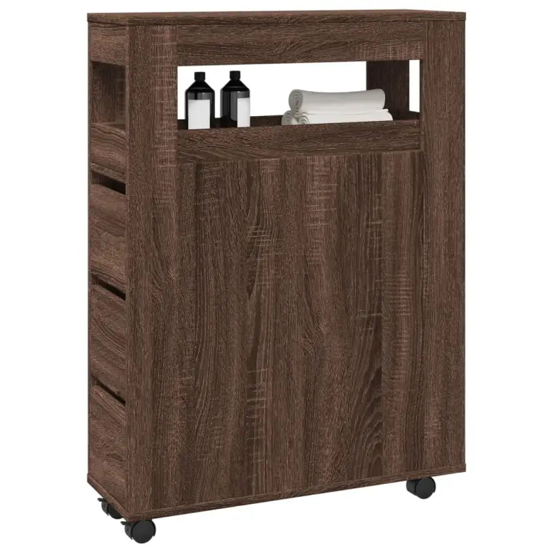 Smalle badkamerkast van bewerkt hout voor een praktische en stijlvolle inrichting - bruin eikenkleur / 1 - Opbergkasten