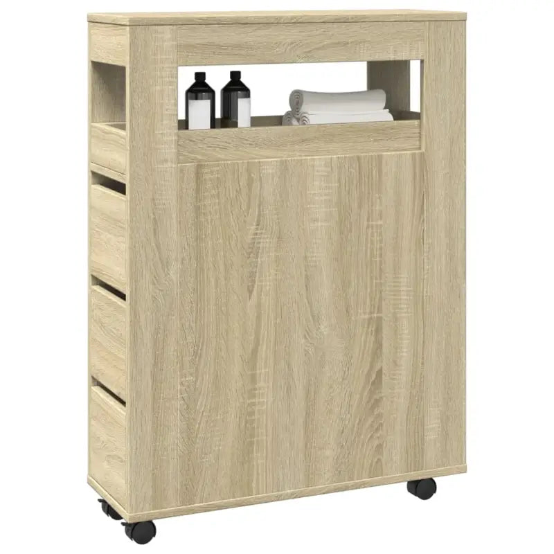 Smalle badkamerkast van bewerkt hout voor een praktische en stijlvolle inrichting - Sonoma eiken / 1 - Opbergkasten &