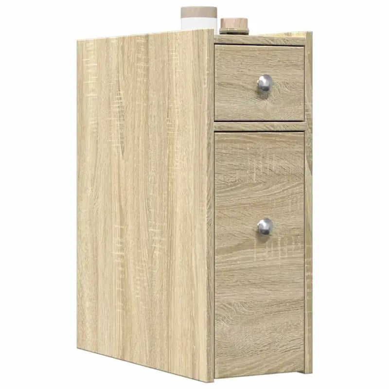 Smalle badkamerkast van bewerkt hout voor een praktische badkameroplossing - Sonoma eiken / 1 - Opbergkasten &