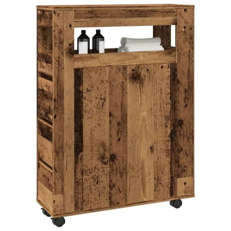Smalle badkamerkast van bewerkt hout voor een praktische en stijlvolle inrichting - Oud hout / 1 - Opbergkasten &