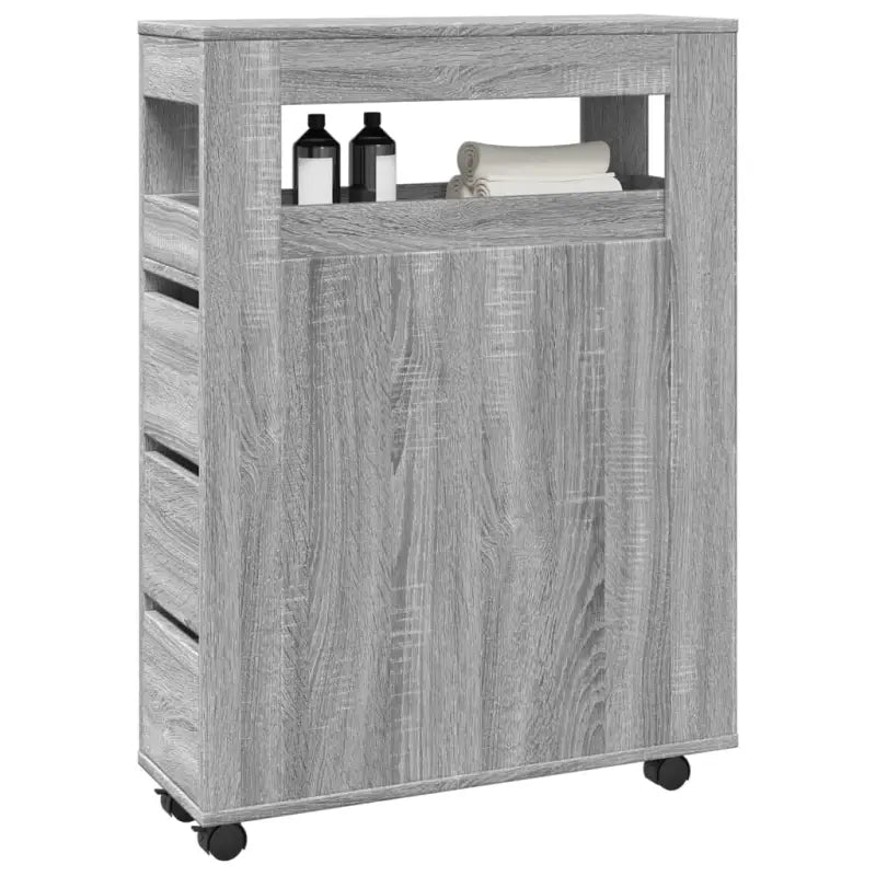 Smalle badkamerkast van bewerkt hout voor een praktische en stijlvolle inrichting - Grijs sonoma / 1 - Opbergkasten &