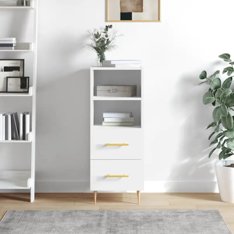 Sonoma Eiken Dressoir met metalen poten en bewerkt hout - Hoogglans wit / 1 - Dressoirs & buffetkasten