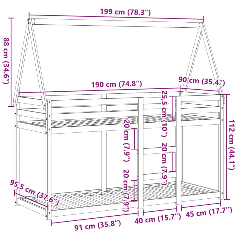 Stapelbed met bedhuis en open zijdeur in massief grenenhout - Bedden & bedframes