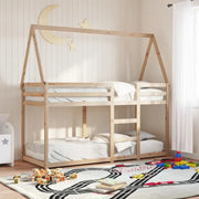 Stapelbed met bedhuis en open zijdeur in massief grenenhout - Bedden & bedframes