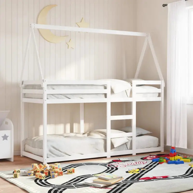 Stapelbed met bedhuis en open zijdeur in massief grenenhout - Wit / 80 x 200 cm - Bedden & bedframes