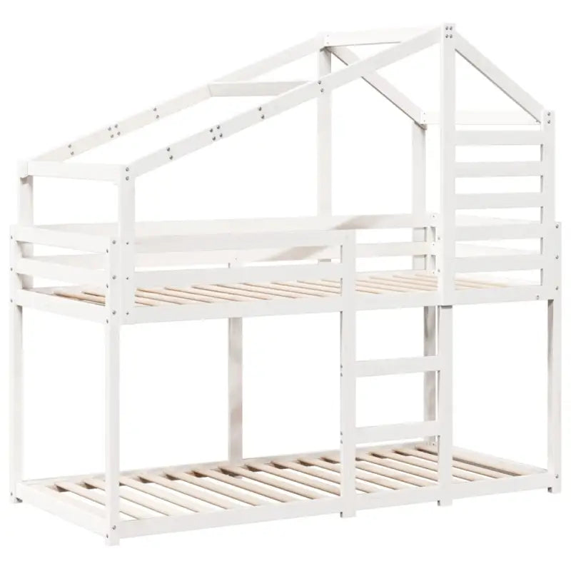 Stapelbed met bedhuis en open zijdeur van massief grenenhout in wit materiaal - Bedden & bedframes
