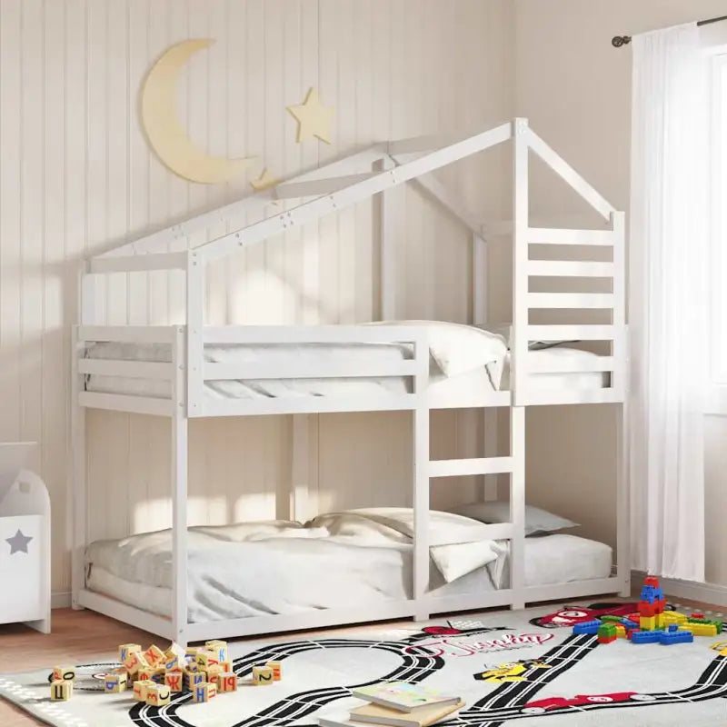 Stapelbed met bedhuis en open zijdeur van massief grenenhout in wit materiaal - Wit / 80 x 200 cm - Bedden & bedframes