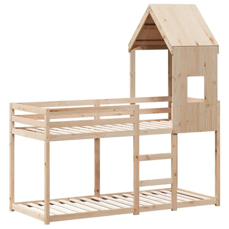 Stapelbed met bedhuis in massief grenenhout en open zijdeur - Bedden & bedframes
