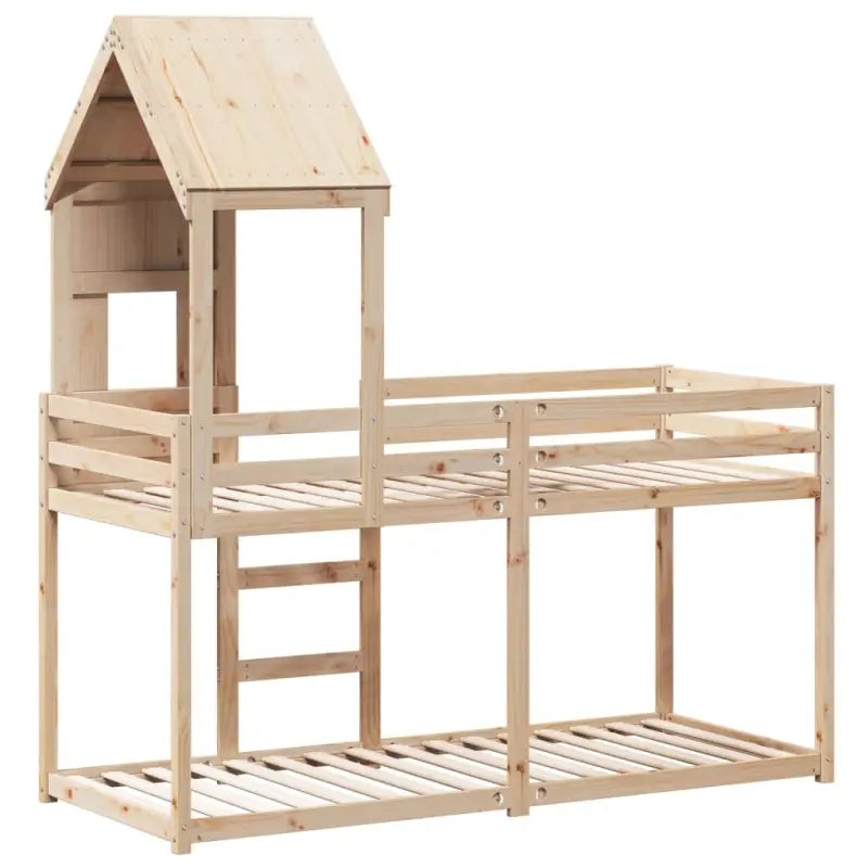 Stapelbed met bedhuis in massief grenenhout en open zijdeur - Bedden & bedframes